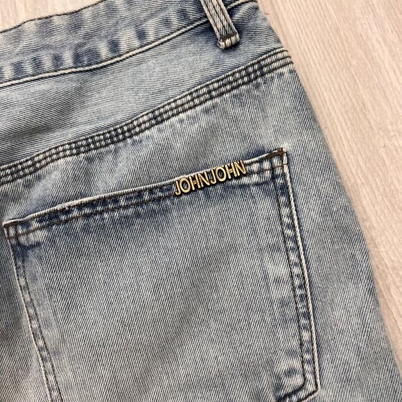 John John Women's 25 Distressed Denim Fringed Bottom Mini Skirt NWT - Picture 5 of 7